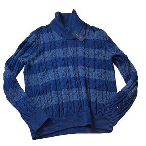 Tommy Hilfiger Chunky Knit Sweater Mens XL Navy Mock Neck Fisherman Pullover Y2K